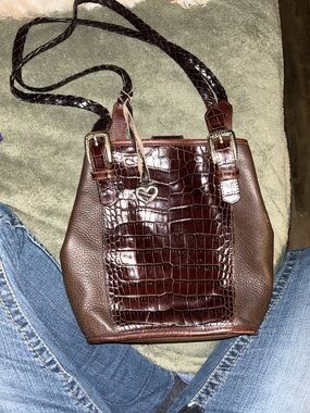 Vintage Brighton Brown Croc-Textured Leather Shoulder Bag